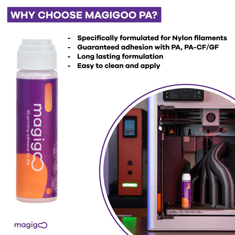 MPA2019 3D Printer Adhesive Glue for Nylon Filaments - Long-Lasting and Reduces Warping on Flex Plate, Glass, PEI, Buildtak & Kapton - 3D Printing Accessories, Supplies, and Materials (50mL) Magigoo PA - Nylon