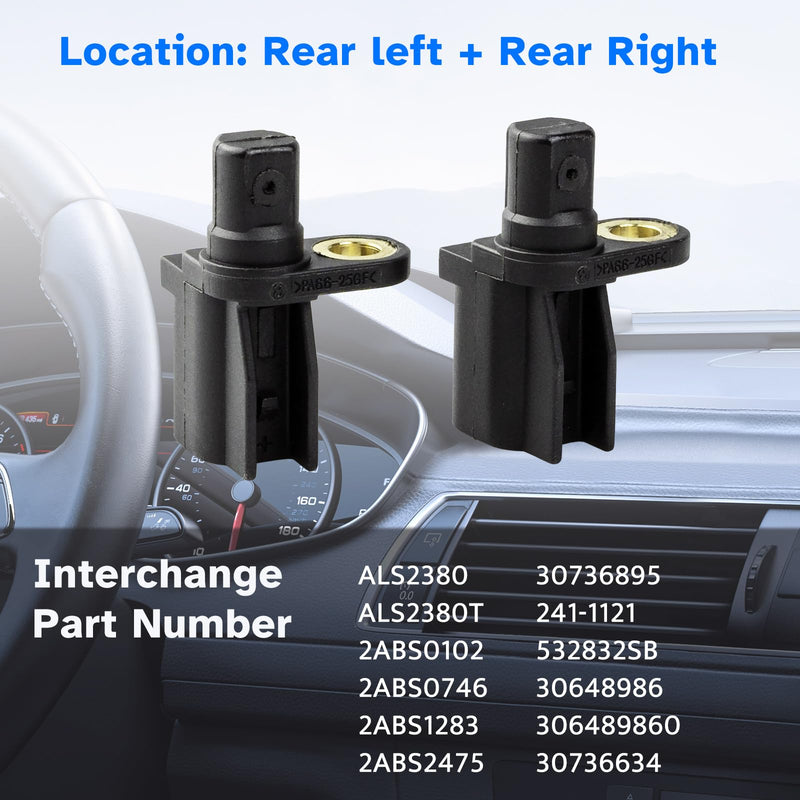 Rear ABS Wheel Speed Sensor Left Right fit for Ford Escape Focus Transit Connect C-Max Mazda, Volvo XC60 SC70 C30 C70 S40 S60 S80 V50 V60 2012 2013 2014 2015 2016 2017 2018 2019, Driver/Passenger 2pcs