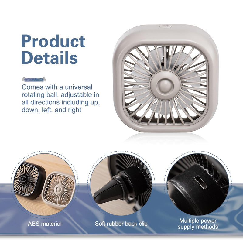 Car Fan USB Powered, Three-speed Cooling Fan for Car Vent, Mini Noiseless Design with Fixed Clip, Universal for Most Vehicles, Trucks, SUVs (White) 1 PC White