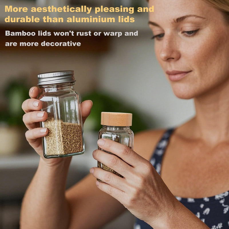 48 Pcs Spice Jars Bamboo Lids Replacement,Fits 4 Oz and 8 Oz Glass Spice Jar,For Square and Round Plastics Spice Jars,Jar Not Included (48) 48