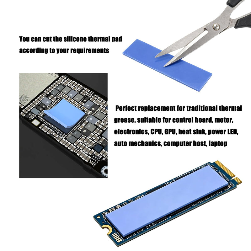 30 Pcs 70 x 20 x 2mm Silicone Thermal Pad, Reusable CPU SSD Thermal Silicone Pad, Each Thickness Suitable for GPU Heatsink CPU Chip Heat Conduction or LED Heat Conduction (Light Blue)