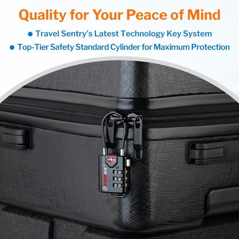 TSA Approved Cable Luggage Locks, Re-settable Combination with Alloy Body Black 4 Pack