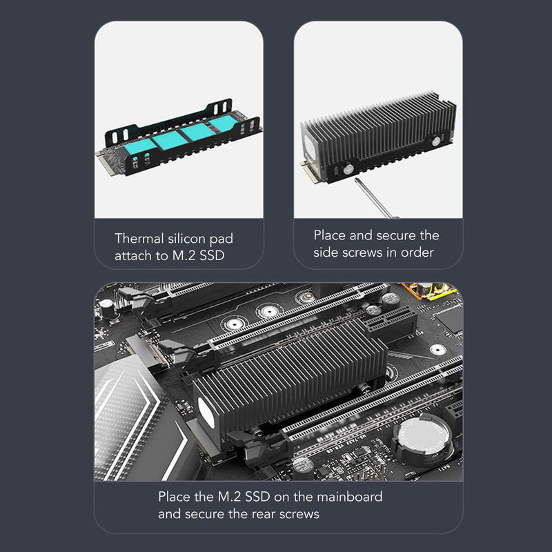 M.2 SSD Cooler with Thermal Pad for PC Office, 2280 M.2 SSD Heatsink with 38 Cooling Fins, Effective Heat Dissipation.
