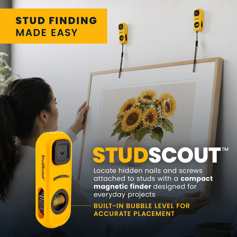 Zircon® StudScout™ Magnetic Stud Finder Wall Scanner 2-Pack, Battery-Free Wall Stud Locator with Built-in Level, Marking Button, Magnet and Lanyard for Wood and Metal Studs Behind Drywall