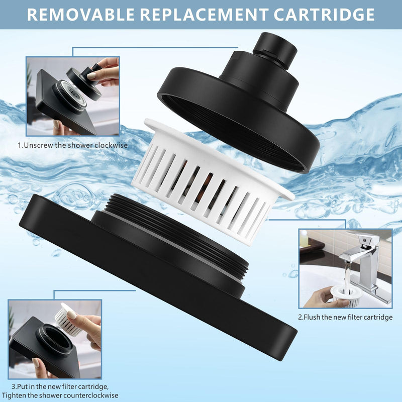 High Pressure Rain Shower Head with Filtered - 6" Square Showerhead Filter for Remove Chlorine and Harmful Substances, Improve Hair and Skin Problems, Matte Black