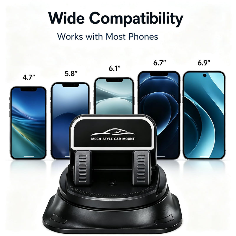 Adhesive Dashboard Car Phone Holder 360 Degree Rotation, Anti-Slip Silicone Base & Spring Clip for Hands-Free Navigation, Compatible with iPhone and Android Phones 4-7 Inches, Black black-with Adhesive Silicone Base