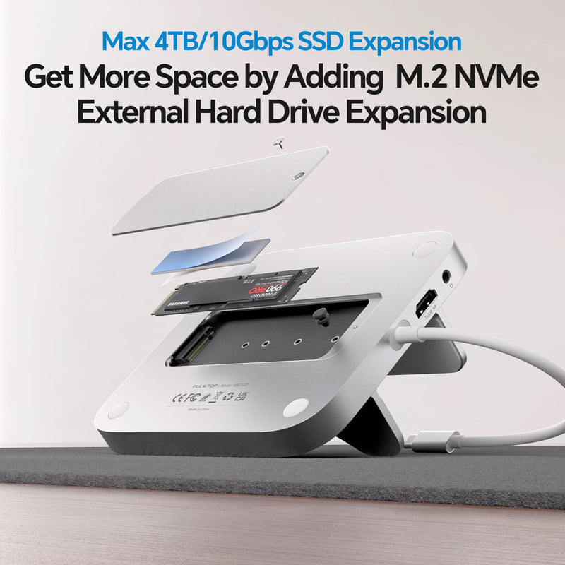 9 in 1 Mac mini M4 Dock with HDMI 4K & 4TB M.2 SSD Enclosure, Aluminum Vertical USB-C Hub Stand for Mac mini M4 Pro Hub, USB-A/C 10Gbps, 2xUSB-A 2.0, 3.5mm Audio, SD/TF (SSD NOT Included)