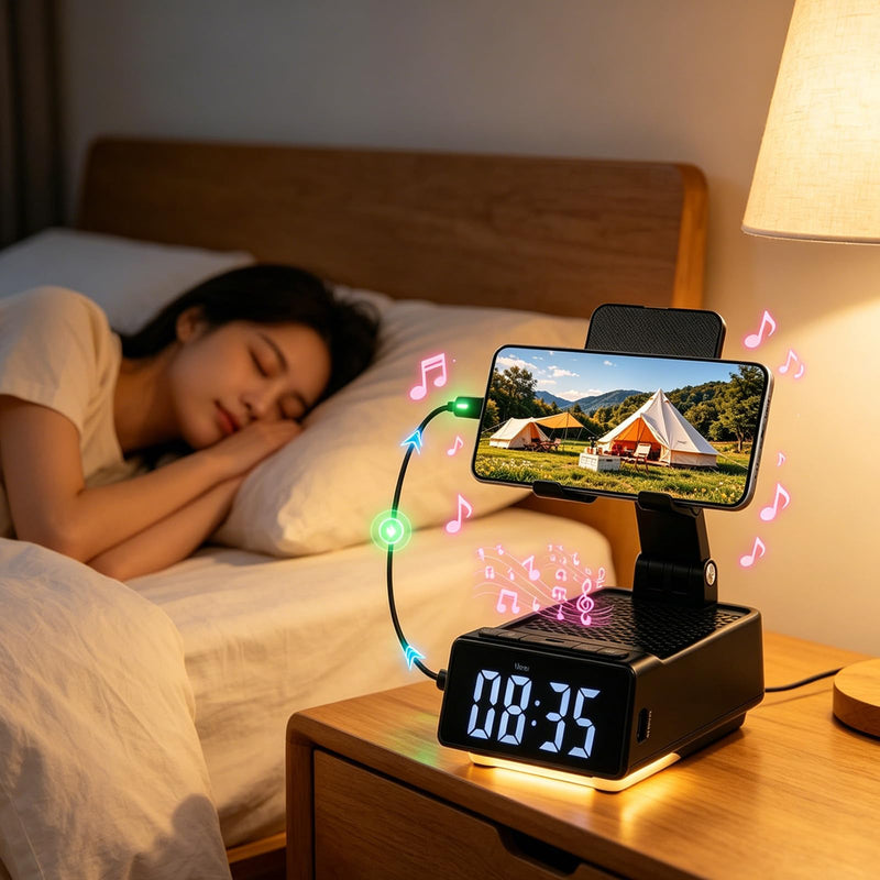 Gifts for Father & Men Who Have Everything, Bluetooth Speaker Phone Stand, Dual Alarm & RGB Light, Adjustable Foldable Charging Holder, Unique Birthday Gifts for Men, Women & Husband