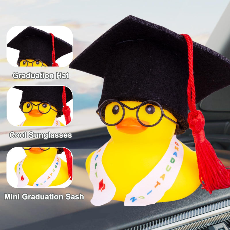 Graduation Duck Car Ornament, Rubber Duck Car Dashboard Decor with Mini Graduation Hat Sash Sunglasses G12-sunglasses-pink Tassel