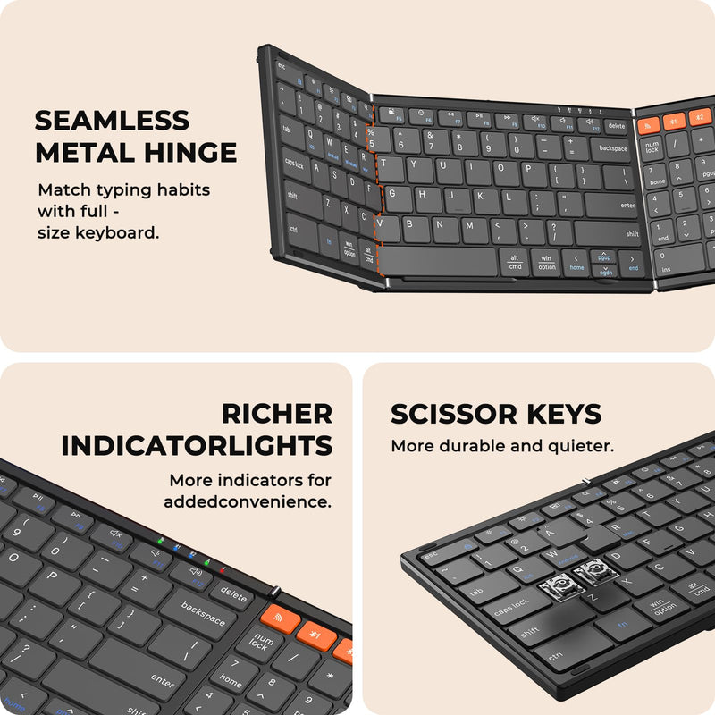 MEETION Foldable Keyboard and Mouse Combo, Bluetooth Portable Set | Rechargeable full-size folding keyboard and mouse with 2.4G & dual Bluetooth, ideal for travel, Windows, Mac & iPad Black