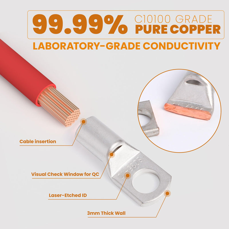 TKDMR 176 Pcs Thick Copper lugs，Electric Wire Lugs，AWG2 4 6 8 10 12Gauge，88Pcs Tinned Heavy Duty Battery Cable Ends Ring Terminal Connectors with 88Pcs 3:1 Heat Shrink Tubing Assortment Kit Tinned Copper