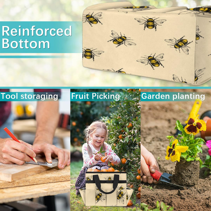 Garden Tool Tote Bag for Women Men Flying Animal Bee Gardening Tool Storage Bags with 10 Pockets Standable Garden Home Tool Kits Organizer for Indoor Outdoor Gardening Gifts