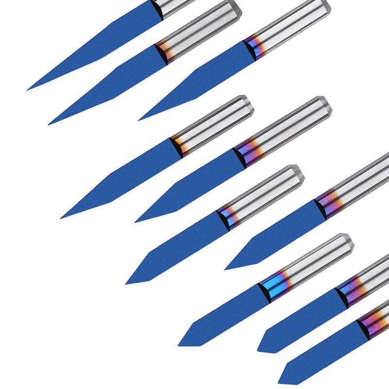 Genmitsu 10 Pcs 1/8" Shank V-Groove CNC Router Bits, 10 /15 /20 /25 /30 /40 /45 /60 /90 Degree Set, Nano Blue Coat Conical V-Bit, Engraving Tool for CNC Signmaking Carving Lettering 2D&3D Sculpture 10/15/20/25/30/40/60/90 Degree-0.1/0.3mm Tip