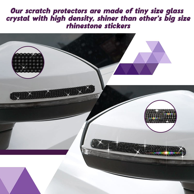 10PCS Car Door Handle Bling Rhinestones Stickers Universal Auto Door Handle Scratch Cover Guard Protective Film Pad with Safety Reflective Strips Black
