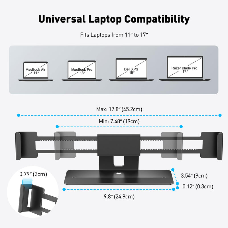 AboveTEK Laptop Locking Station, Premium Aluminum MacBook Security Lock with High-Security Copper Cylinder, Anti-Theft Computer Lock for All 11"-17" No-Slot Notebooks, Non-Slip Base for Public Spaces Black