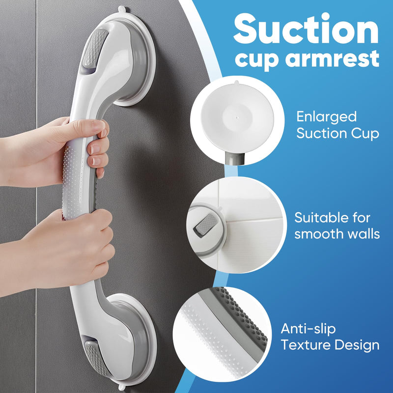 Shower Grab Bars for Bathtubs and Showers, 2 Pack Suction Grab Bars, Heavy Duty Removable Shower Handles with Strong Suction, Bathroom Safety Grip for Seniors, Elderly, Handicap, No Drilling, Gray
