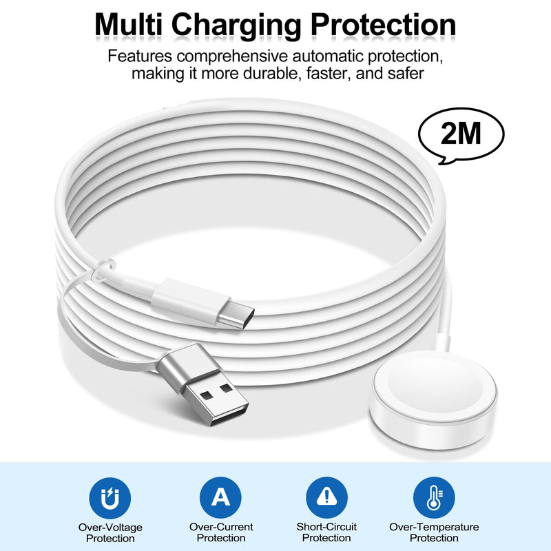 Upgraded for 2in1 USB A/C Apple Watch Charger Magnetic Charging Cable | Home and Travel Essentials Wireless Charger Compatible With iWatch Series Ultra/SE/11/10/9/8/7/SE/6/5/4/3/2-6.6ft White 6.6ft