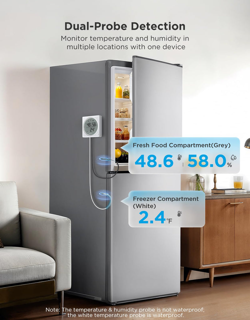 GoveeLife WiFi Refrigerator Thermometer Hygrometer Pro with 2 in 1 Alarm, Monitor Sensor for Freezer, Wireless Digital Freezer Temperature Humidity with App Alert, LCD Display(Gateway Not Included) 1 senor