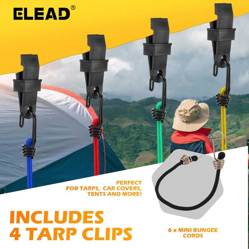 ELEAD 33 Piece Premium Bungee Cords Assortment Jar, Includes 10", 18", 24", 32", 40" Bungee Cord with Hooks, 6" Nylon Cable Ties, 8" Canopy Tarp Ball Ties and Tarp Clips