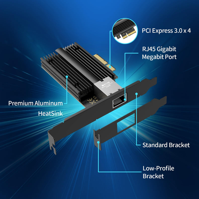QFly 10G PCIe Network Card PCIe, 10 Gigabit Ethernet Adapter with AQC113 Controller, 10Gb RJ45 Port NIC Card, Supports Windows10/11/Windows Server/Linux