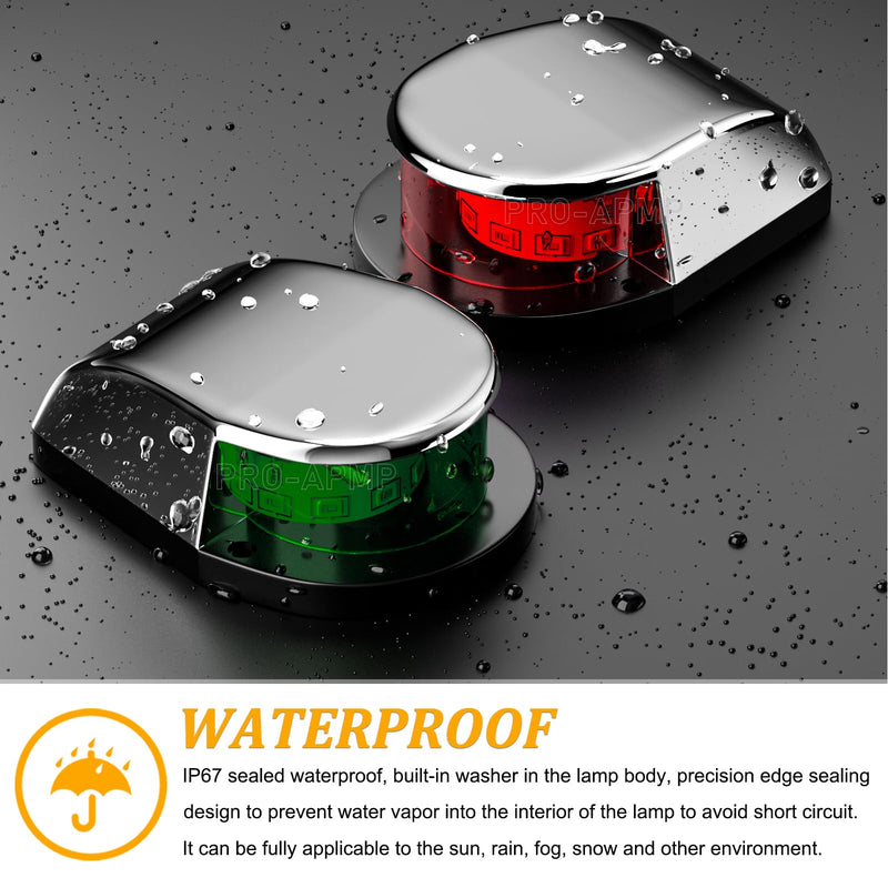 PSEQT Boat Navigation Lights 4'' Red Green LED Marine Bow Stern Port Starboard Signal Sailing Waterproof Lights 12V for Pontoon Kayak Yacht Sailboat Fishing Bass Boats (1 Red & 1Green, Silver Cover)