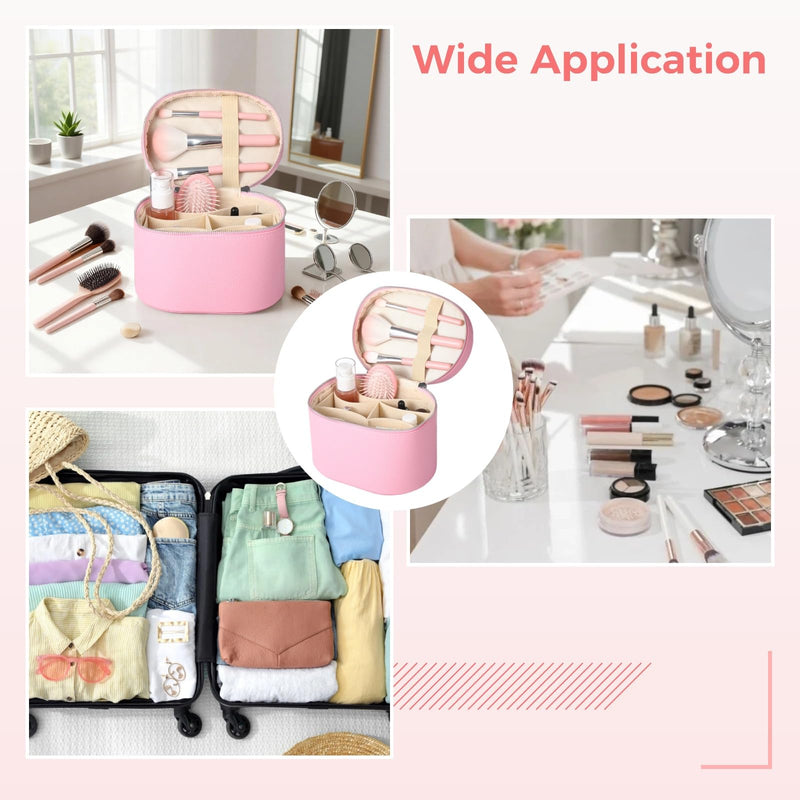 Makeup Vanity Bag for Women - Large Capacity Cosmetic Organizer with Removable Liner, Waterproof PU Leather Skincare Bag, Portable chic Cosmetic Make Up Case for Skincare, Brushes, Accessories, Pink StyleA
