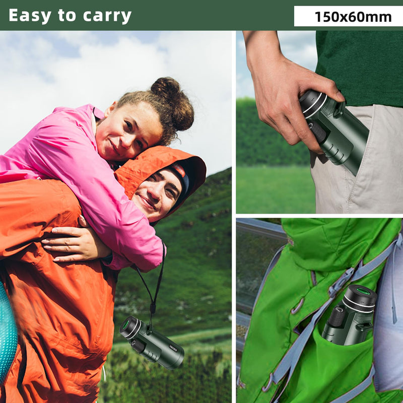 40X60 Monocular Telescope with Smartphone Holder & Tripod, Power Prism Compact Monoculars for Adults Kids, HD Monocular Scope for Bird Watching Hiking Concert Travelling Green