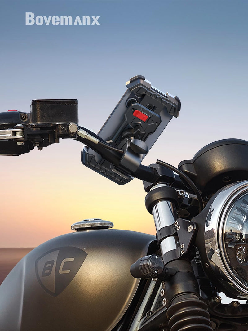 Motorcycle Phone Mount Holder, [Ultra-Stable][7 inch Phone Friendly] Bike Holder Handlebar Cell Clamp Harley Accessories for iPhone 16 15 14, 4-7" Smartphones Graphite