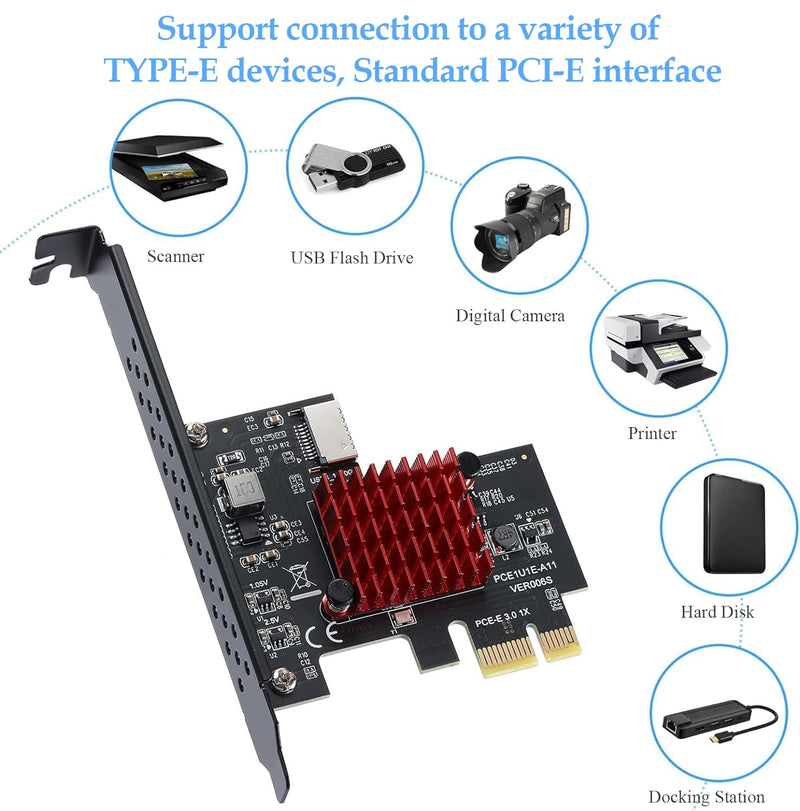 PCI-E Express Expansion Card, PCI-E 1X to USB 3.1 Type E Gen2 A-Key, 10Gbps Front Panel Adapater Card, 3.0 X1 Adapter ASM3142, Support for WIN10/8/7