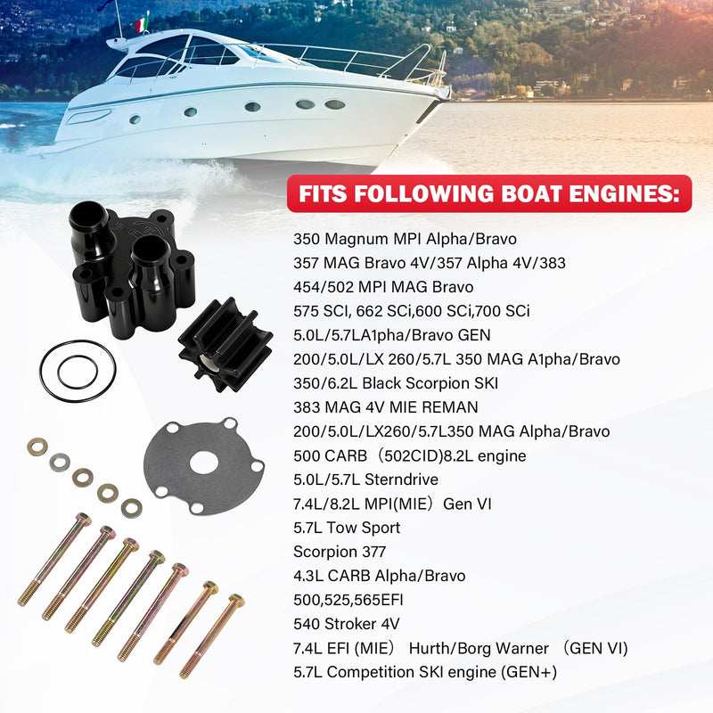 807151A14 Sea Water Pump Housing and Impeller Repair Kit Replacement for Mercruiser Bravo Engines Water Pump - Replaces Sierra 18-3150, Quicksilver 807151A14, Mercury 46-807151A14, 46-807151A7