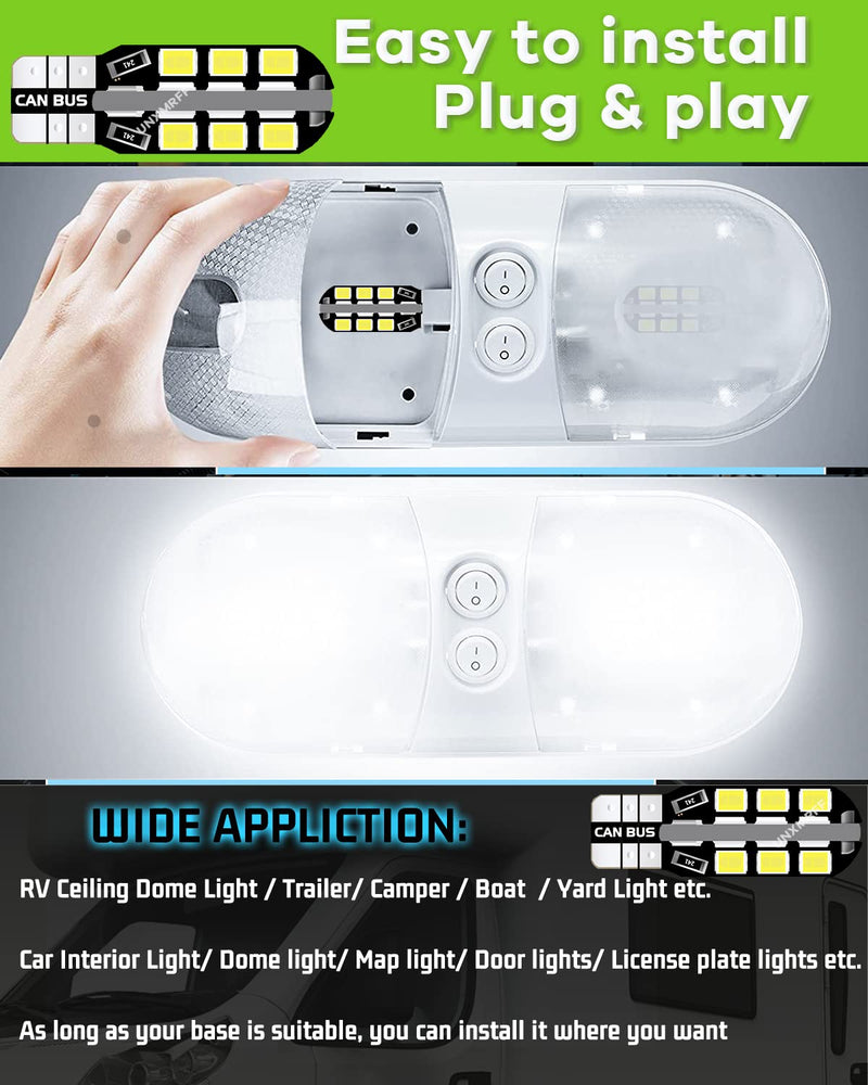 UNXMRFF T10 921 LED Bulbs White 922 912 194 LED Bulb 24-SMD Camper Light Bulbs for 12V RV Light Bulbs, Travel Trailer RV Interior Ceiling Dome Lights, Car Map lights, Dome lights, (Pack of 10) 10PCS