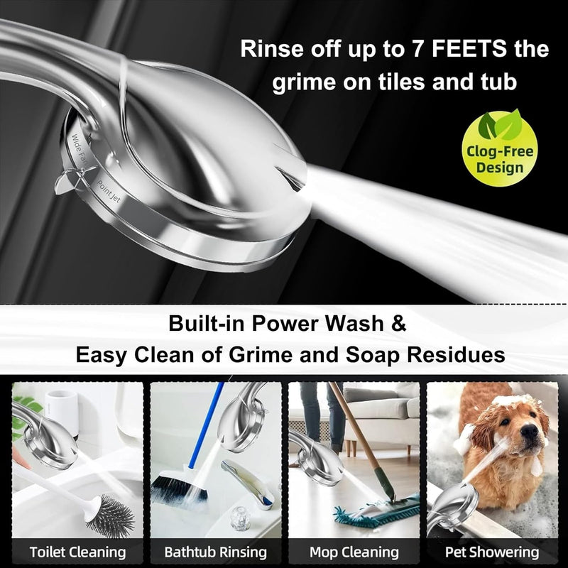 BESAQUO Shower Head, 9 Settings High Pressure shower head with handheld, Built-in Pause Mode & Power Wash, Non-Clogging Nozzles, 6ft Hose,Bracket(Premium Chrome, 14591)