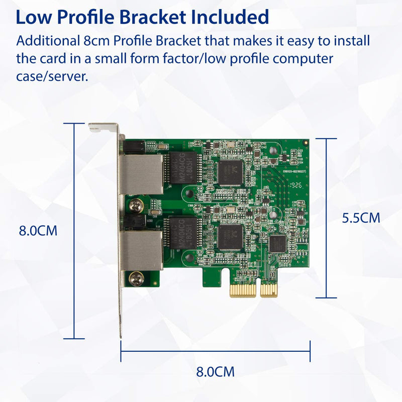 Syba Dual 2.5 Gigabit Ethernet PCI-E Network Expansion Card RJ45 LAN Adapter Low Profile Bracket SD-PEX24066 2-Port 2.5G