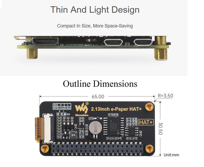 2.13inch E-Paper HAT+ for Raspberry Pi 5/ 4B/3B+/3B/2B/A+/Zero W/WH/Zero 2 W/Jetson Nano, E-Ink Display HAT+ Standard 250x122 Pixel SPI Interface with Pwnagotchi Tutorial Support Partial Refresh
