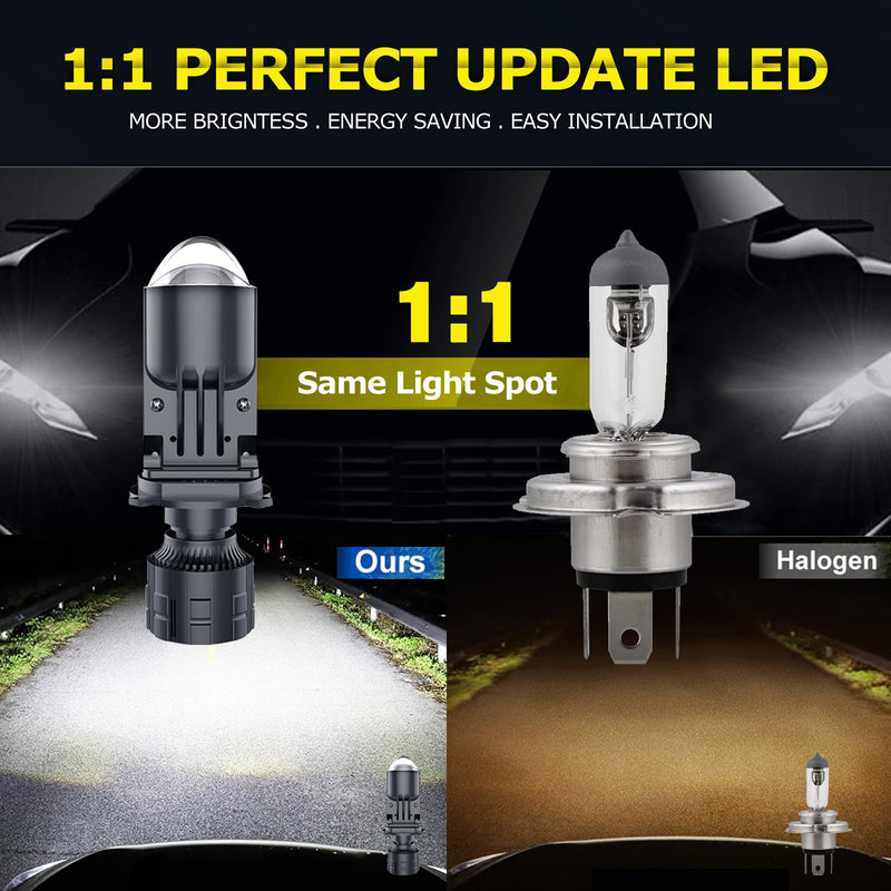 H4 Bulbs-30,000LM Extremely Bright 6000K White Hi-Lo Beam Function with Clear Cut Off Line,H4/9003/HB2 Mini Projector Lens Retrofit Kit