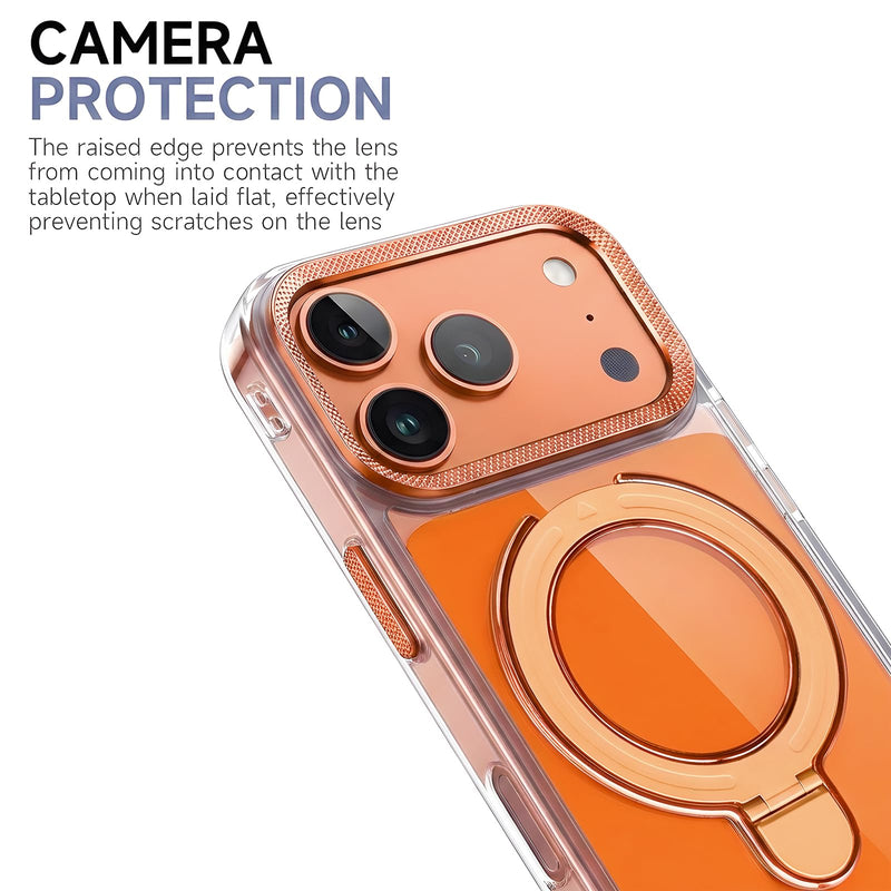 Magnetic Case for iPhone 17 Pro Max Ring Kickstand&Screen Protector, Orange | Durable Anti-Yellow Magnetic Case, Clear Bumper, Metal Ring Kickstand, Drop-proof, Fits MagSafe, Includes HD Screen Protector