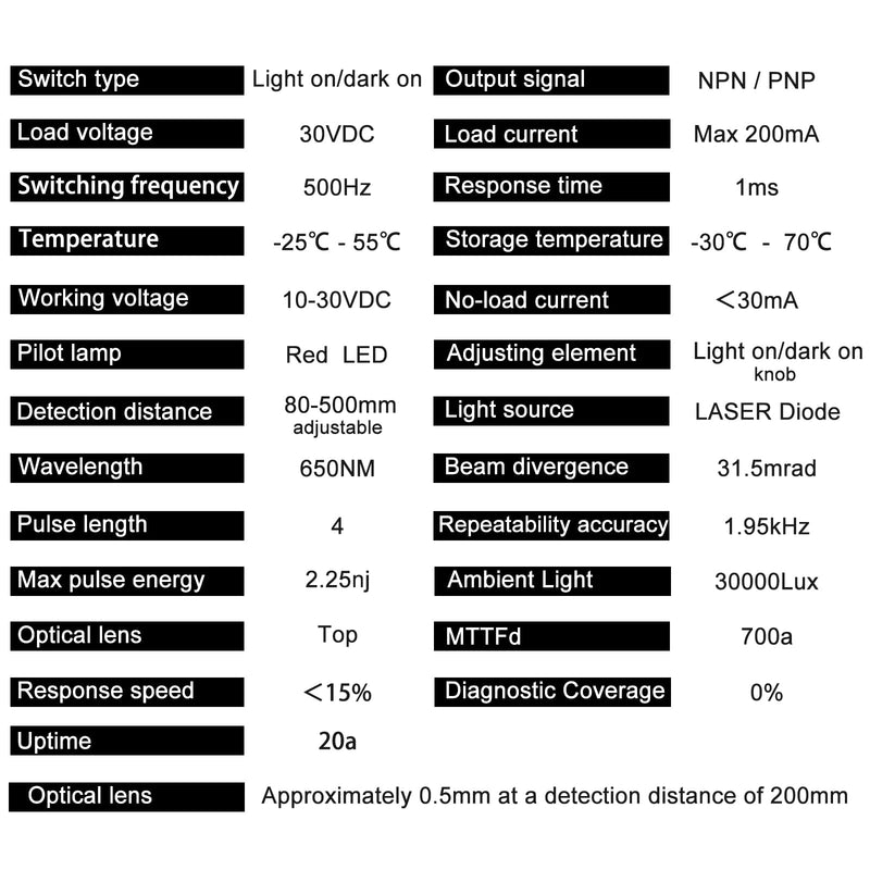 Sensor Laser photoelectric Switch NPN NO + NC Input(10-30VDC), 4 Wires; Detection Distance 8-50cm; HG18-D50N3, 12V; 24V Normally Open and Normally Closed Photoelectric Beam Sensor (NPN, NO+NC)