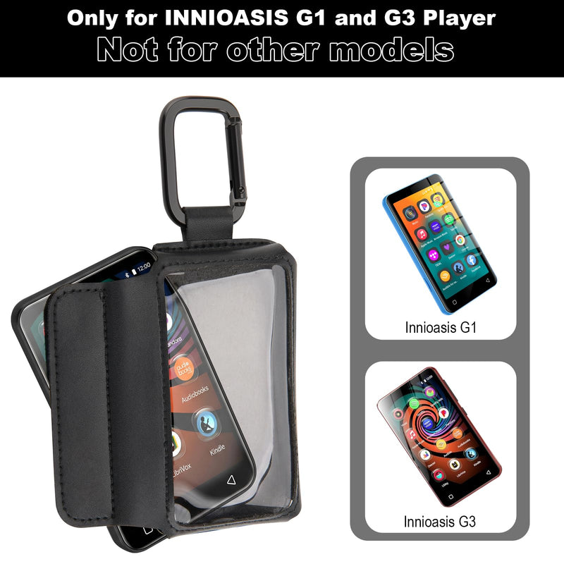 MP3 Player Case Compatible with INNIOASIS G1 and INNIOASIS G3 Player, PU Travel Pouch MP3 Storage Bag with Metal Carabiner and Clear Window, Case Only