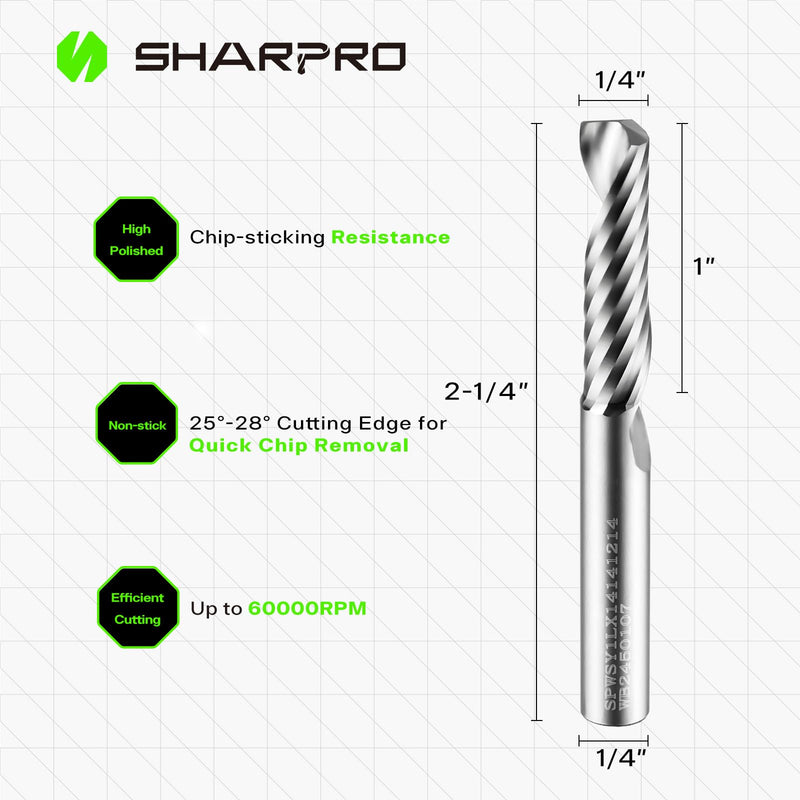 O Flute Upcut Spiral Router Bit 1/4 Inch Shank 1/4" Cutting Dia. 1" CL. 2-1/4"OVL. Carbide Single Flute CNC Router Bit, Ideal for Aluminum, Plastic, Acrylic, Wood, MDF and PVC (3PCS) 1/4" DIA - 1" CL - 1/4" SHK 3