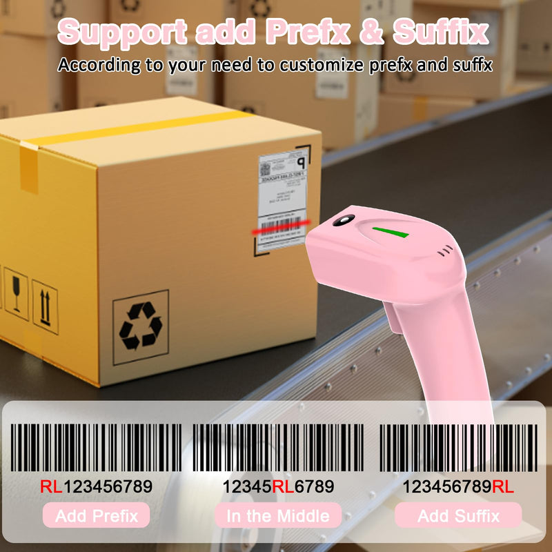USB Wireless Barcode Scanner,Symcode Handheld Laser 1D Bar Code Reader Scanner (2.4GHz Wireless & USB2.0 Wired) Rechargeable Cordless 1D Barcode Scanner Wireless 1D Wireless Scanner Pink