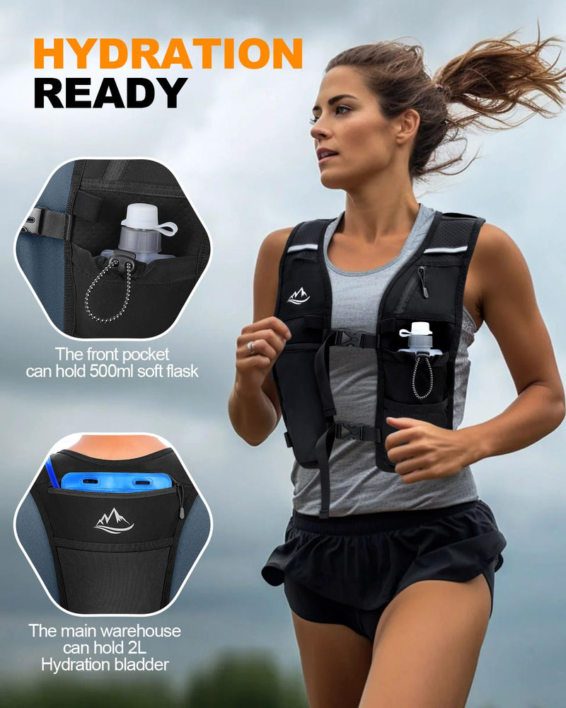 Running Vest for Women Men, Reflective Hydration Vest with Adjustable Waistband & Phone Pocket, Lightweight Breathable Running Backpack for Hiking Trail Cycling and Marathon Race