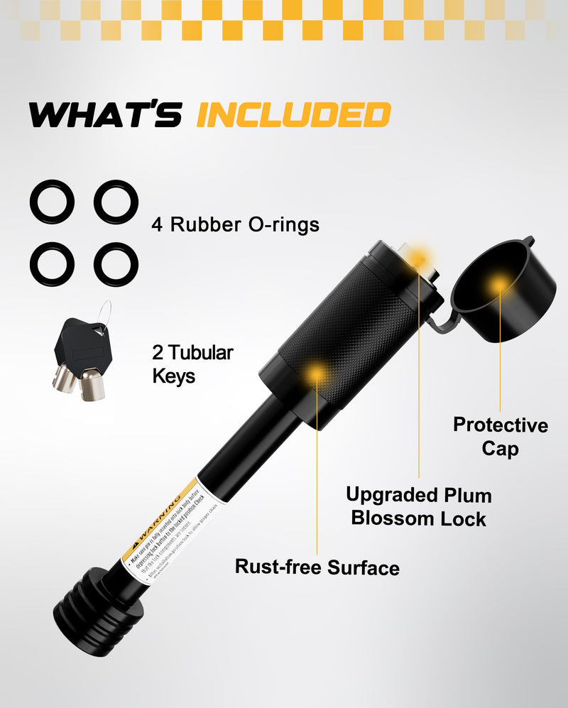 RETRUE Trailer Hitch Locks, 5/8" Locking Hitch Pin for 2" and 2 1/2" Receiver Class III IV Hitch, Tow Hitch Pin Lock Dia 3-1/2” Long Pin with O-Rings Weatherproof Caps for Trailer Truck Car Boat 1 Pack Black