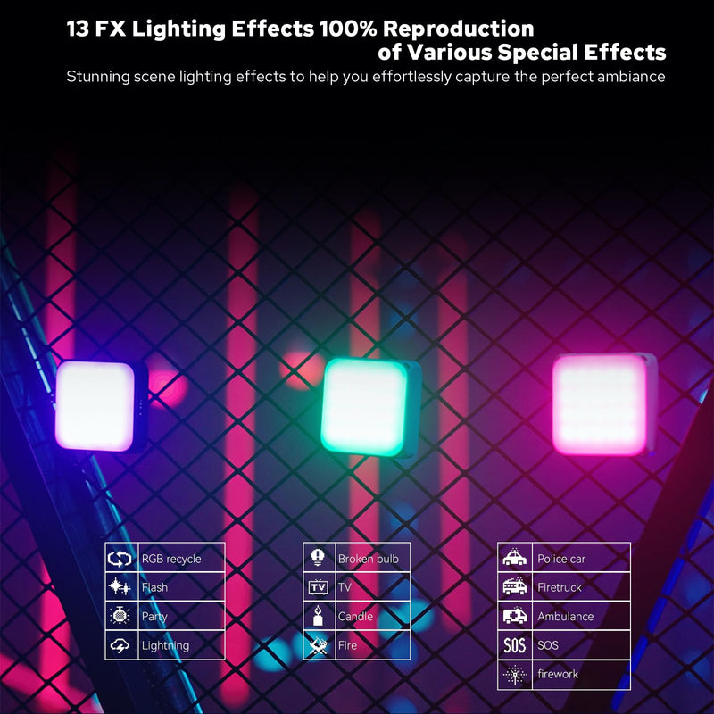VS5 R Magnetic RGB LED Video Light with Soft Diffuser, Small Panel Light for Photography, Vlog, Live Streaming, HSI 36000 Colors, 2500K-8500K, CRI 95+, TLCI 96+, 13 FX Modes, APP Control White