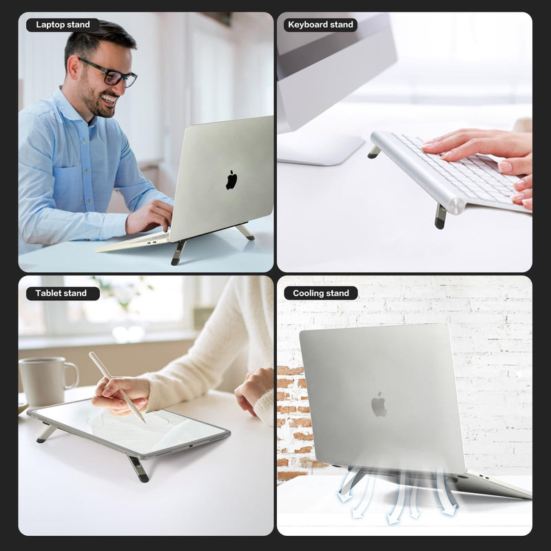 Zupro Laptop Feet,2024 New Model Laptop Stand,Self-Adhesive Foldable Adjustable Heights,Invisible Aluminum Lightweight Notebook Keyboard Riser,Compatible with 10 to17 inch Notebook Computer.(Silver) Silver(New Model)