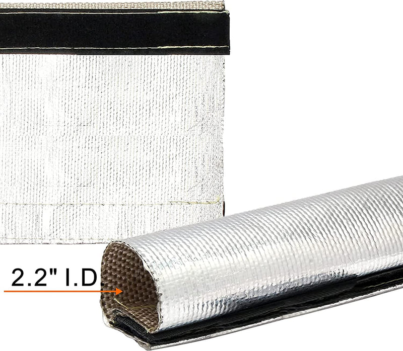 Aluminized Heat Shield Fuel Line Sleeve - 2.2" I.D. x 3.3FT with 10 Stainless Steel Cable Ties - Silver Aluminized 2.2"ID*3.3FT