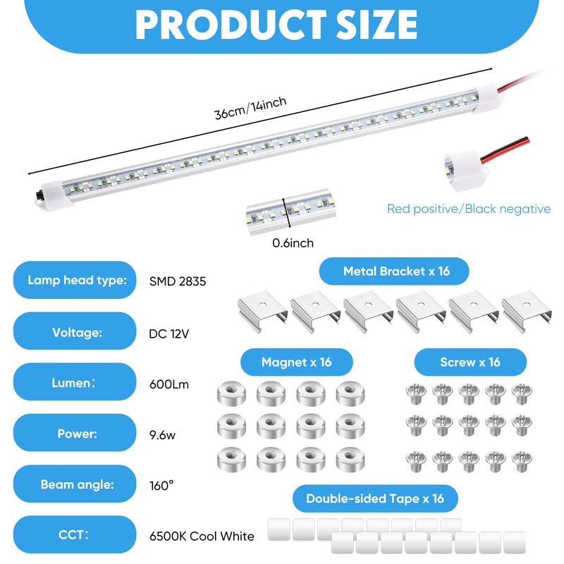 8 Pcs Car LED Light Bar with Switch and Magnets 12V LED Light Strip White 12V Interior Lighting for Indoor Room Home, Car Cargo Truck Trailer Van