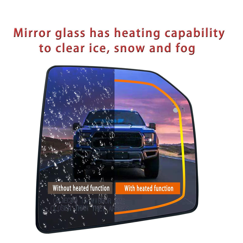 Passenger Side Heated Mirror Glass Replacement For Ford F150 2015 2016 2017 2018 2019 2020 - for Ford F150 Power Side Mirror with Blind Spot Detection System and Rear Holder Right (Passenger Side)- With Blind Spot Detection