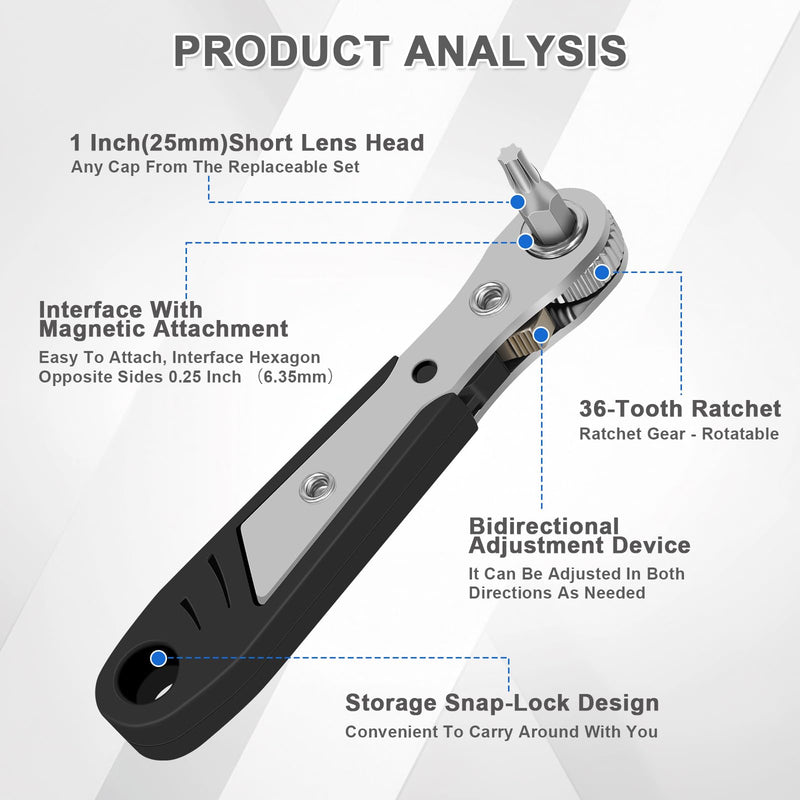 10-In-1 Angled Ratchet Screwdriver Set，90 Degree Right Angle, Angled and Offset Screwdrivers for Tight Spaces. Practical, Multifunctional, Professional Mini Ratchet Set