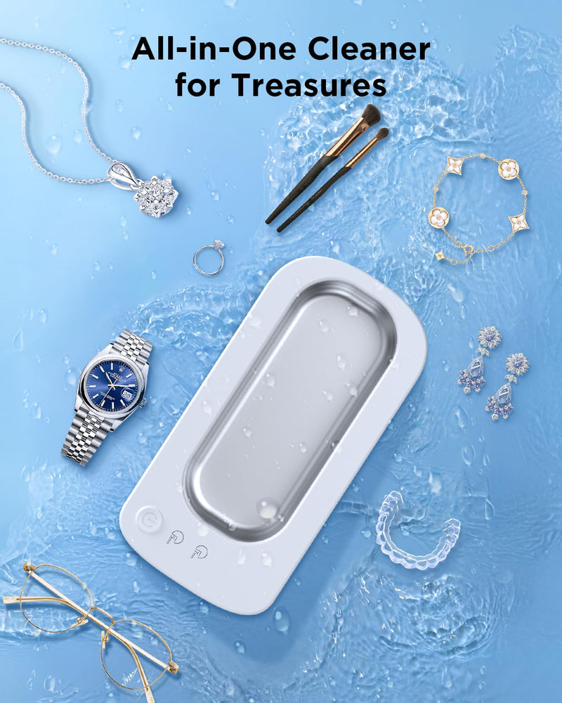 Ultrasonic Jewelry Cleaner Machine: 48KHz Ultra Sonic Cleaner for Jewelry,Eyeglass,Rings,Watch Band,Dentures,with Dual Cleaning Modes,350ML 304 Stainless Steel Tank,Gift for Wife,Mom,Daughter White