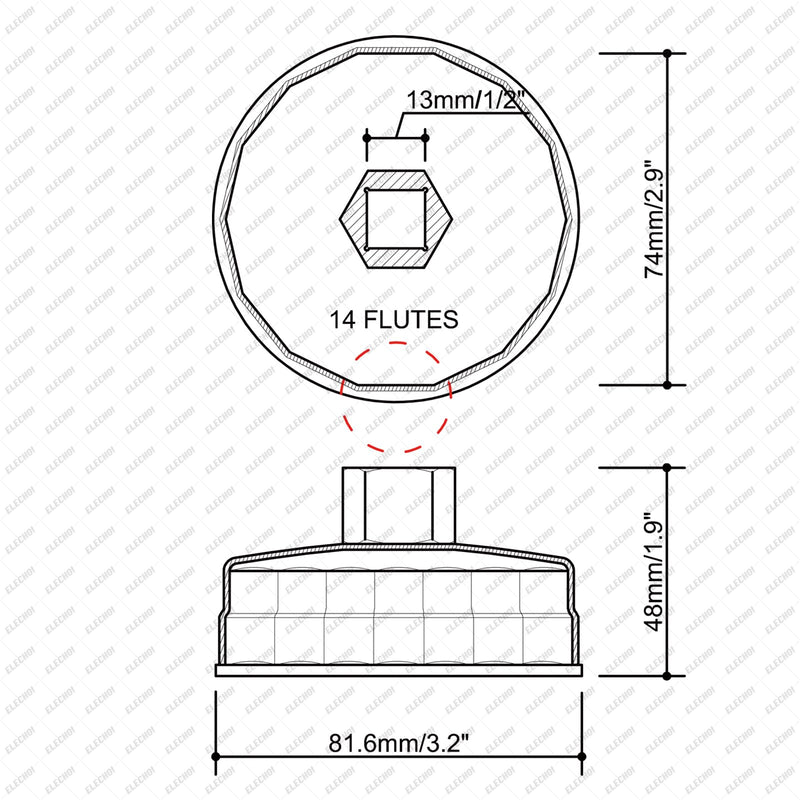 74mm 14Flutes Oil Filter Cap Wrench Removal Tool Socket Compatible with Mercedes Benz, Audi, Sprinter, VW, Porsche, Volkswagen, Mazda, Heavy-Duty Silver Alloy Steel